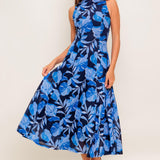 MIDNIGHT BLOOM WOVEN MIDI DRESS