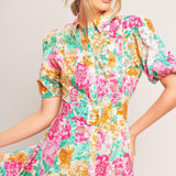 BLOOMING GARDEN WOVEN MIDI DRESS