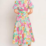 BLOOMING GARDEN WOVEN MIDI DRESS