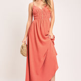 CORAL BLOSSOM WOVEN MAXI DRESS