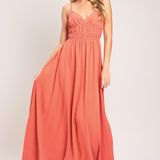 CORAL BLOSSOM WOVEN MAXI DRESS