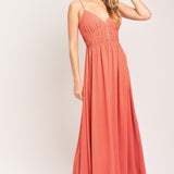 CORAL BLOSSOM WOVEN MAXI DRESS