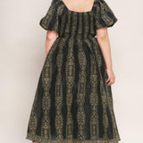 VINTAGE SQUARE WOVEN MIDI DRESS