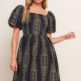 VINTAGE SQUARE WOVEN MIDI DRESS