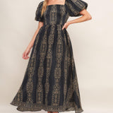 VINTAGE SQUARE WOVEN MIDI DRESS