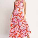 PALM ROMANCE WOVEN MIDI DRESS