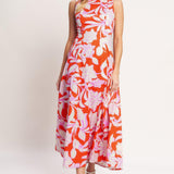 PALM ROMANCE WOVEN MIDI DRESS