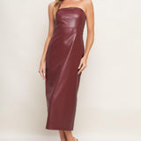 RUNWAY TREND FAUX LEATHER MIDI DRESS