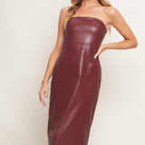 RUNWAY TREND FAUX LEATHER MIDI DRESS