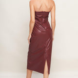 RUNWAY TREND FAUX LEATHER MIDI DRESS
