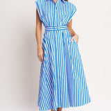 BISTRO STRIPE WOVEN MIDI DRESS
