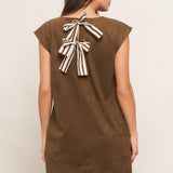 QUIET LUXURY EDGE FAUX SUEDE MIDI SHIFT DRESS