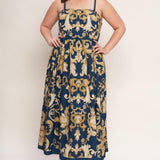 IMPERIAL BLOOM BLUE WOVEN MIDI DRESS
