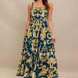 IMPERIAL BLOOM BLUE WOVEN MIDI DRESS