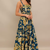 IMPERIAL BLOOM BLUE WOVEN MIDI DRESS