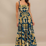IMPERIAL BLOOM BLUE WOVEN MIDI DRESS