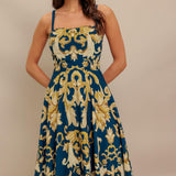 IMPERIAL BLOOM BLUE WOVEN MIDI DRESS