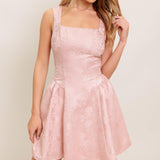 SWEET BLOOM WOVEN JACQUARD SATIN MINI DRESS
