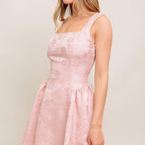 SWEET BLOOM WOVEN JACQUARD SATIN MINI DRESS