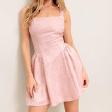 SWEET BLOOM WOVEN JACQUARD SATIN MINI DRESS