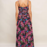 NIGHT FLORIST POWER MESH MAXI DRESS
