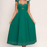 TUSCAN SUNSET GREEN WOVEN MIDI DRESS