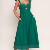 TUSCAN SUNSET GREEN WOVEN MIDI DRESS