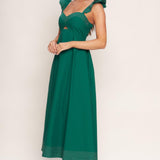 TUSCAN SUNSET GREEN WOVEN MIDI DRESS