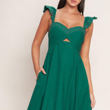 TUSCAN SUNSET GREEN WOVEN MIDI DRESS
