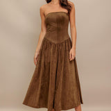 WILD ESPRESSO FAUX SUEDE MIDI DRESS