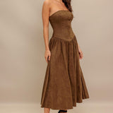 WILD ESPRESSO FAUX SUEDE MIDI DRESS