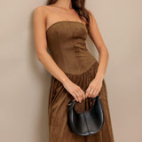 WILD ESPRESSO FAUX SUEDE MIDI DRESS