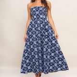 BLUE RENAISSANCE WOVEN MIDI DRESS
