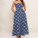 BLUE RENAISSANCE WOVEN MIDI DRESS