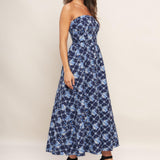 BLUE RENAISSANCE WOVEN MIDI DRESS