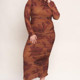AMBER FLORA POWER MESH MIDI DRESS