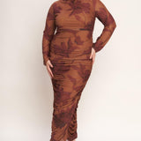 AMBER FLORA POWER MESH MIDI DRESS