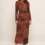 AMBER FLORA POWER MESH MIDI DRESS