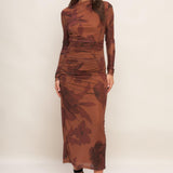 AMBER FLORA POWER MESH MIDI DRESS
