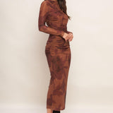 AMBER FLORA POWER MESH MIDI DRESS