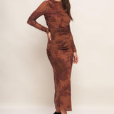 AMBER FLORA POWER MESH MIDI DRESS