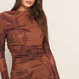 AMBER FLORA POWER MESH MIDI DRESS