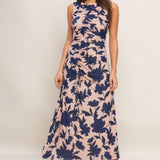 TWILIGHT FLORAL POWER MESH MIDI DRESS