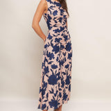 TWILIGHT FLORAL POWER MESH MIDI DRESS