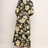 MIDNIGHT BLOOM BLACK WOVEN MIDI DRESS