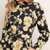 MIDNIGHT BLOOM BLACK WOVEN MIDI DRESS