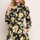 MIDNIGHT BLOOM BLACK WOVEN MIDI DRESS