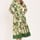 EVERGREEN CAMELLIA DREAM WOVEN MIDI SHIRT DRESS