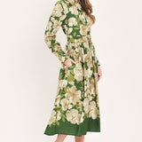 EVERGREEN CAMELLIA DREAM WOVEN MIDI SHIRT DRESS