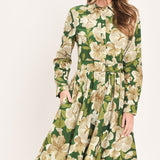 EVERGREEN CAMELLIA DREAM WOVEN MIDI SHIRT DRESS